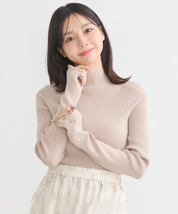 earth music&ecology 袖口刺繍リブニットプルオーバー Light Beige