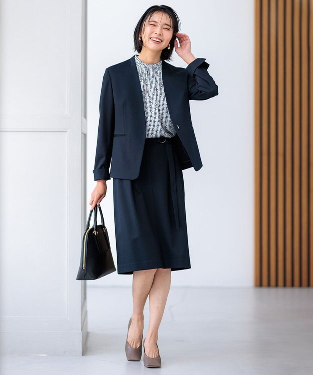 23区 S 【洗える】ライトバックサテンアムンゼン ハウンドトゥース プリント ブラウス アイボリー系