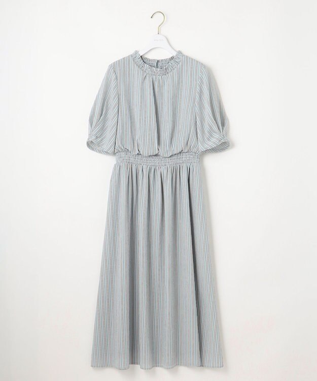 ANY SIS 【洗える】サッカーストライプ ワンピース ブルーベース