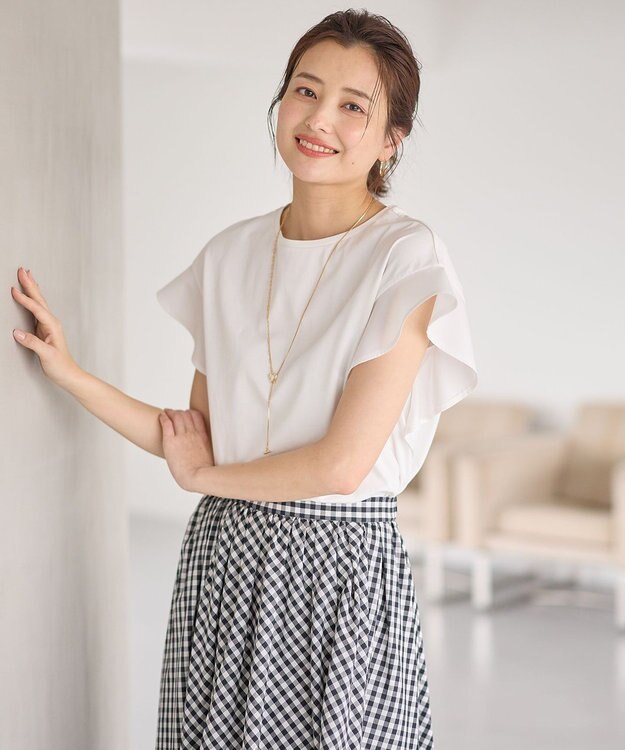 ANY 異素材コンビフリルスリーブプルオーバー オフ