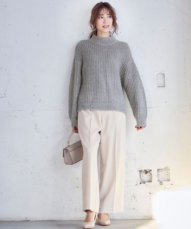 ANY SIS 【洗える】ブークレースパンコール ニット グレー