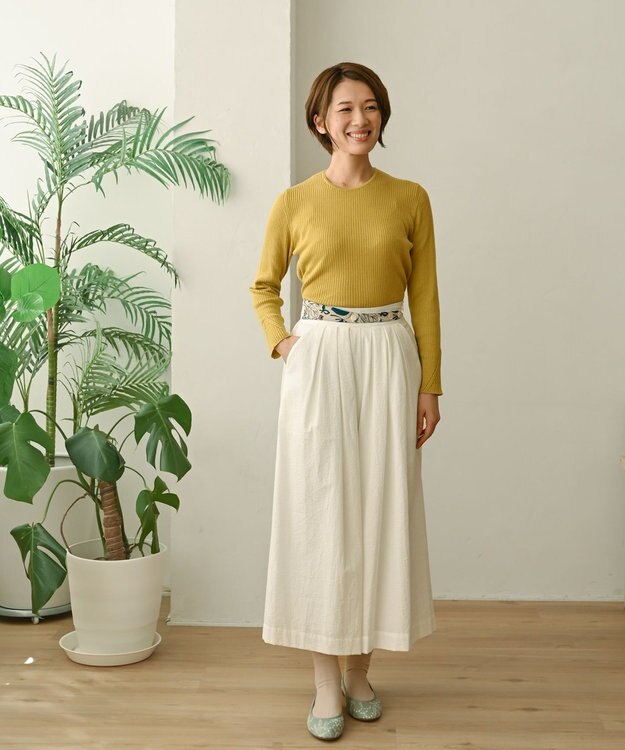 muuc 〈高品質シルク＆スーピマ超長綿〉〈洗えるニット〉〈通年着られる〉袖口模様編み プルオーバー イエロー