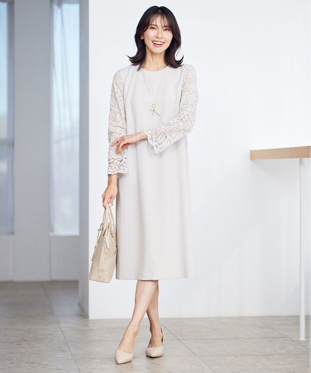 23区 【洗える】トリアセダブルジョーゼット ワンピース ベージュ系