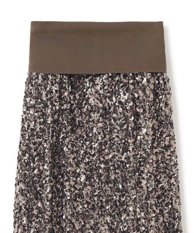 BEIGE， 【洗える】ALYSSUME / スパンコールストレッチニットスカート Khaki