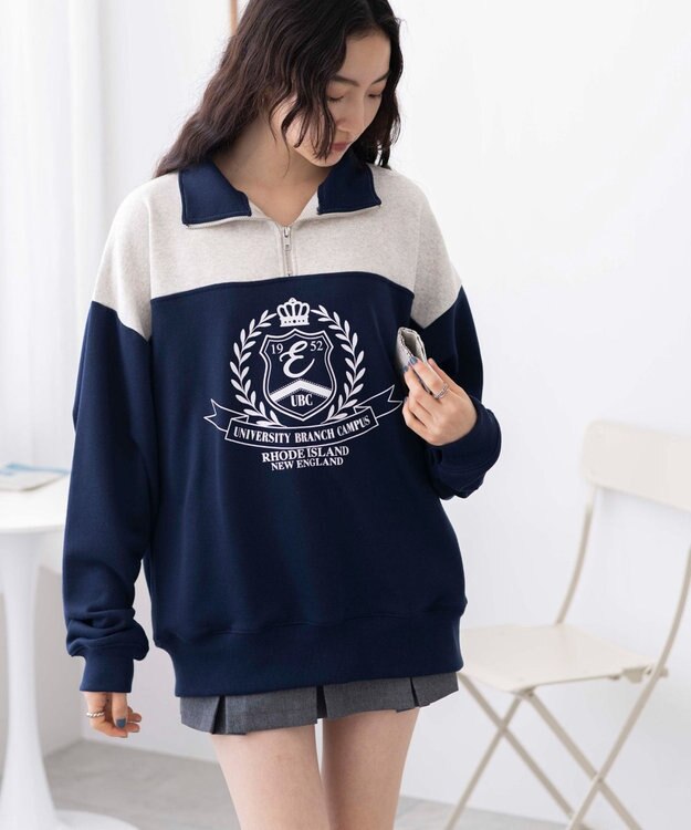 WEGO ハーフジップ切り替えBIBPO ネイビー