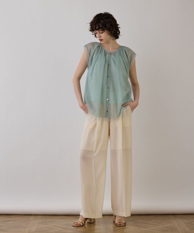 GRACE CONTINENTAL チュールタックノースリーブ ライトグリーン