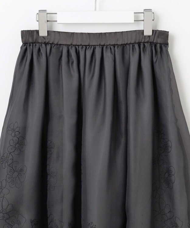 自由区 【洗える】シアーパネルエンブロイダリー スカート スチール