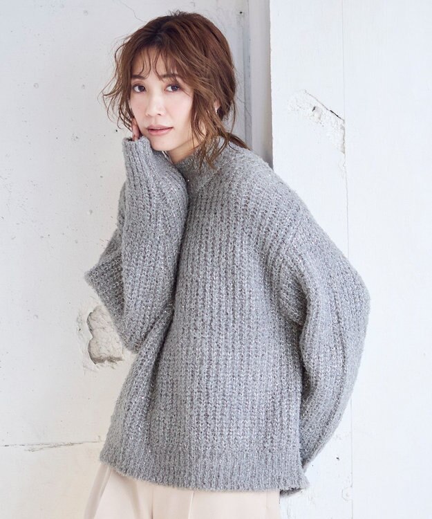 ANY SIS 【洗える】ブークレースパンコール ニット グレー