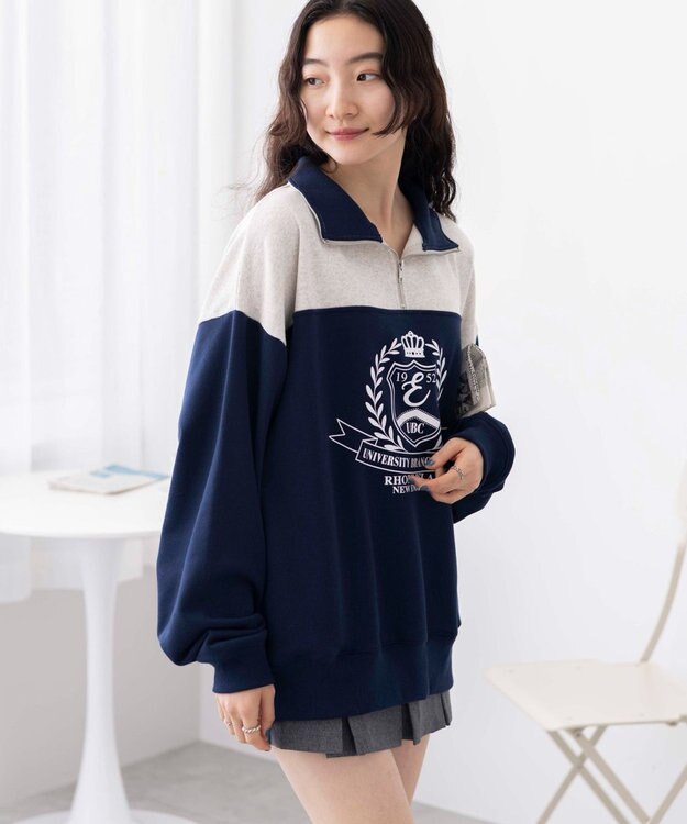 WEGO ハーフジップ切り替えBIBPO ネイビー