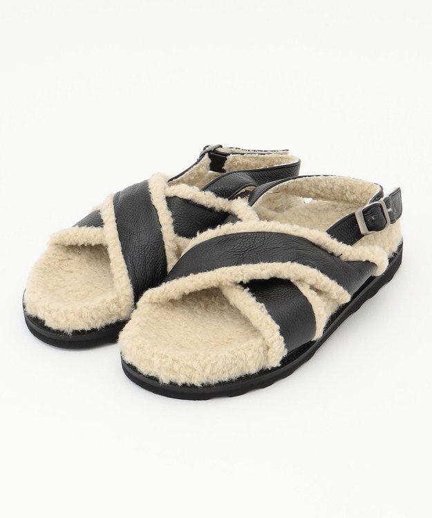 23区 CAMINANDO クロスストラップ ボア サンダル ブラック系