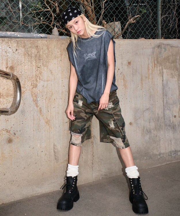 WEGO 【ユニセックス着用ITEM/MLサイズ展開】コールドダイスウィッチングロゴノースリーブ スミクロ