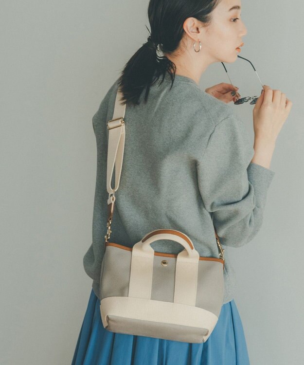 TOPKAPI 【Breath TOPKAPI】スコッチグレイン ネオレザー ミニ トート バッグ ショルダー付き S ライトグレー