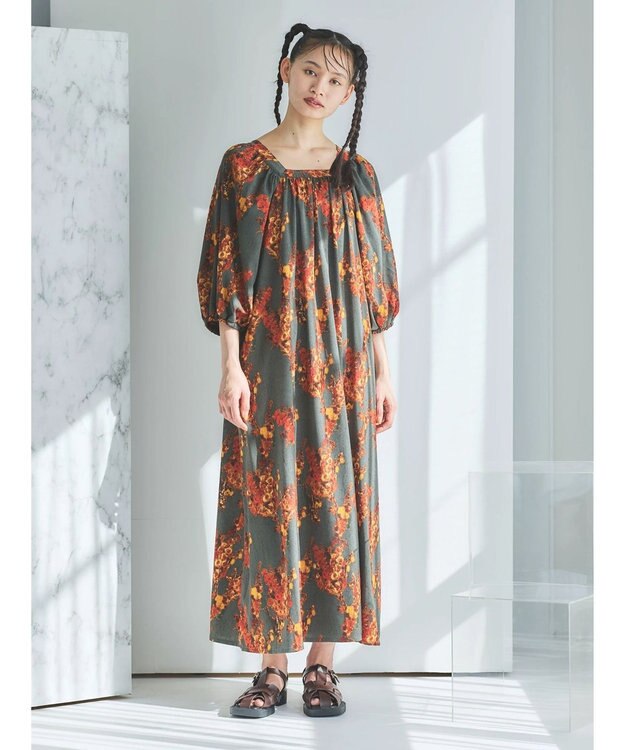 Green Parks ■ＥＳＣＡＲ　アートフラワーｐｔワンピース Charcoal Gray