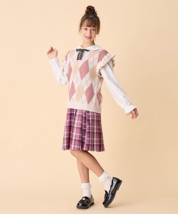 ANY KIDS アーガイル ニット ベスト ピンクベージュ系