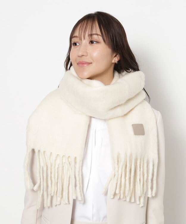 MOONBAT 【WEB限定】FURLA ウール混シャギー無地マフラー/幅40cm オフホワイト