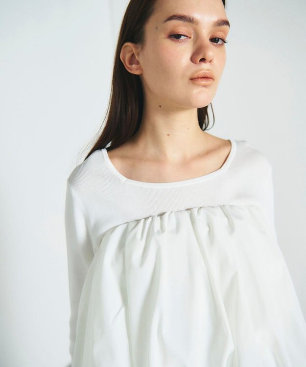 GRACE CONTINENTAL タフタケープ付ニットトップ ホワイト