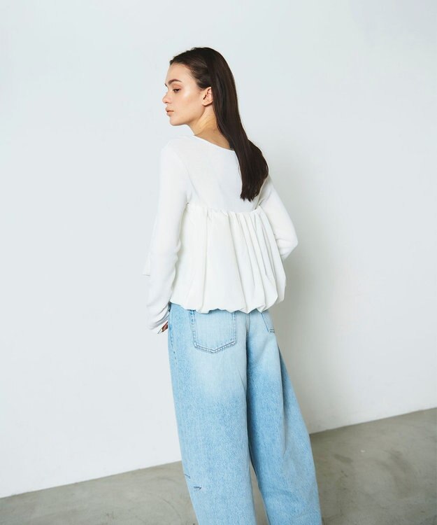 GRACE CONTINENTAL タフタケープ付ニットトップ ホワイト