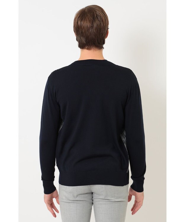 DAKS メリノウールロゴ編みVネックカーディガン ネイビー