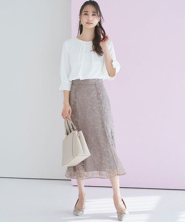 ANY SIS L 【洗える】ラッフルフレアジョーゼット ブラウス オフ