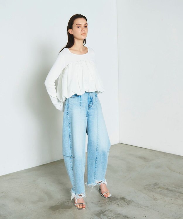 GRACE CONTINENTAL タフタケープ付ニットトップ ホワイト