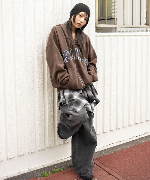 WEGO グラフィックBIGZIPパーカー ブラウン