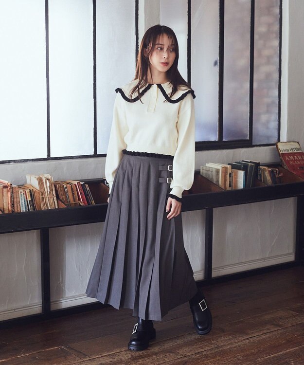 earth music&ecology サイドバックルプリーツスカート Gray