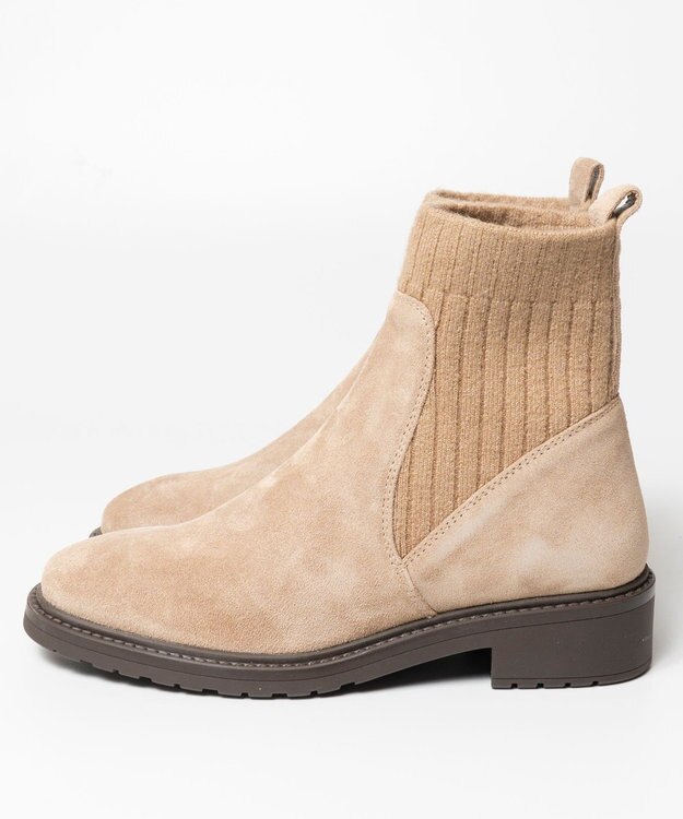 BONTRE 【UNISA/ウニサ】リブニットショートブーツ ベージュ