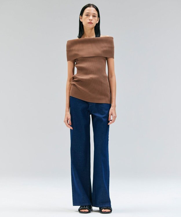 BEIGE， 【洗える】BRERA / オフショルダーストレッチリブニット Brown