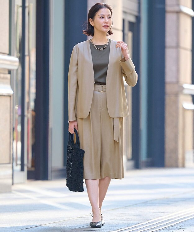 自由区 L 【洗える/セット可】キュプラリネンシャンタン ショートパンツ ベージュ系