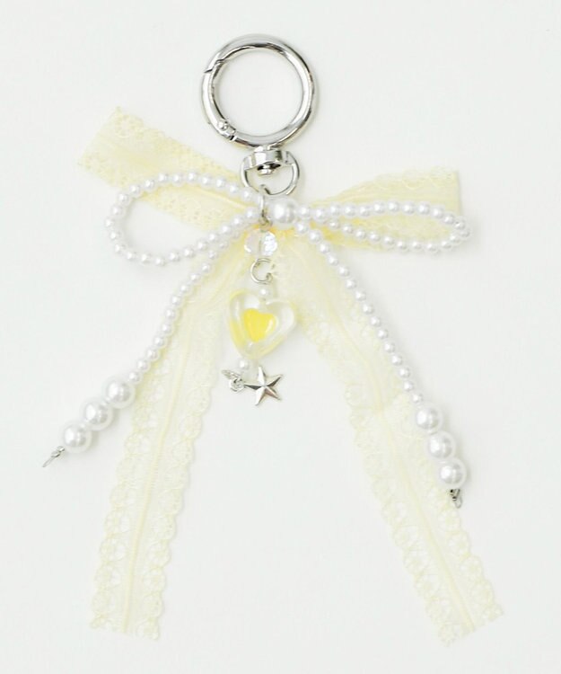 WEGO レースダブルリボンキーホルダー イエロー