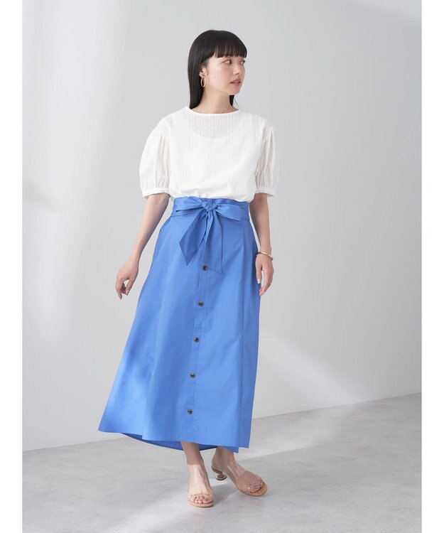 earth music&ecology ウエストリボンヘムスカート Blue