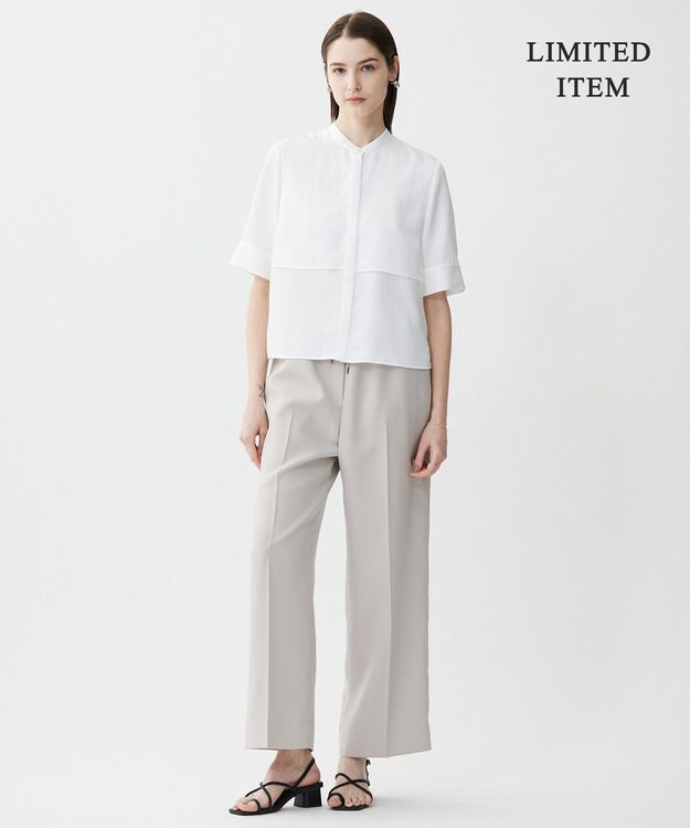 ICB L 【WEB限定・接触冷感・速乾・洗える】シルキーツイル 半袖クロップドシャツ オフホワイト系