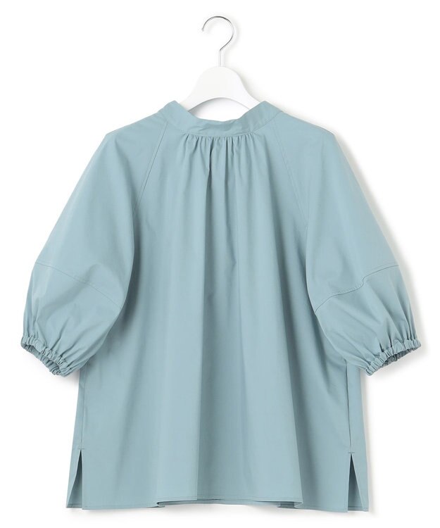 23区 【一部店舗限定/洗える】ハイカウントウェザーストレッチ ボウタイ付き ランタンスリーブ ブラウス ターコイズブルー系