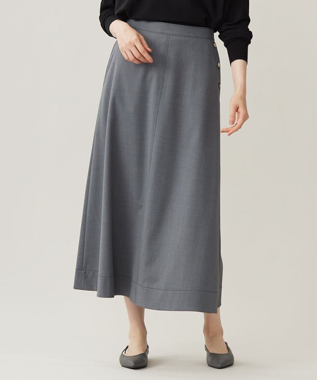 自由区 【洗える】TWラチネストレッチフレア スカート グレー