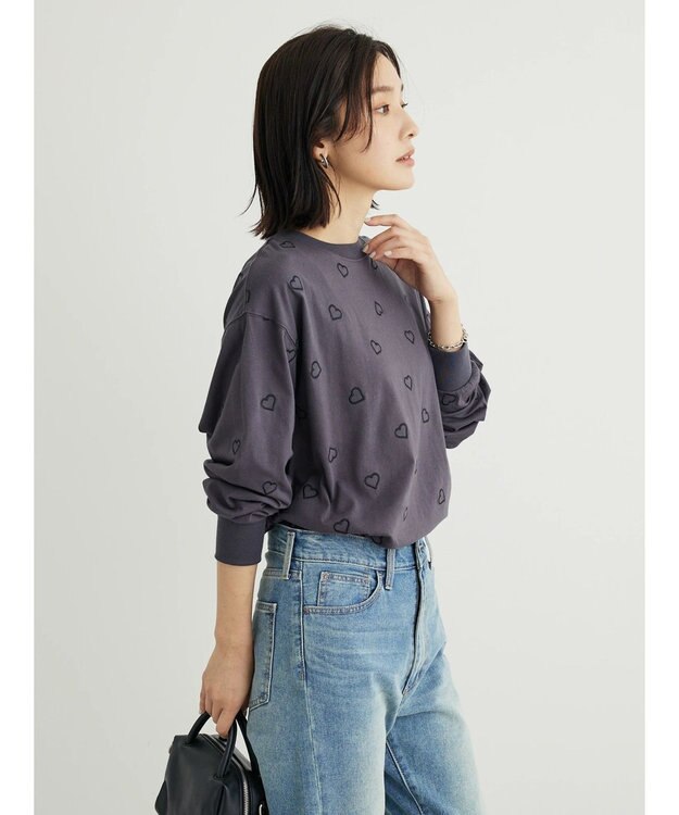 Green Parks ・Ｄｏｕｂｌｅ　Ｆｌａｇｓ　ハート刺繍ロンＴ Charcoal Gray