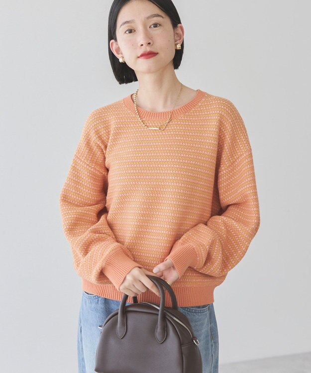 AMERICAN HOLIC Ｍｉｘ編み地ニットプルオーバー Orange