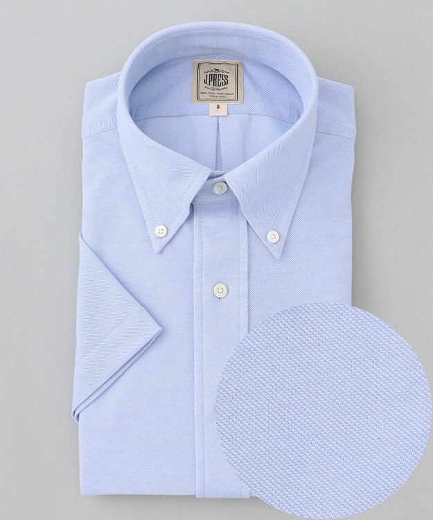 J.PRESS MEN 酷暑の清潔感もこれ一枚で【吸水速乾 / 抗菌防臭 / 防シワ】【J.PRESS OXFORD JERSEY】カノコインレイ半袖 シャツ / B.D. サックスブルー系