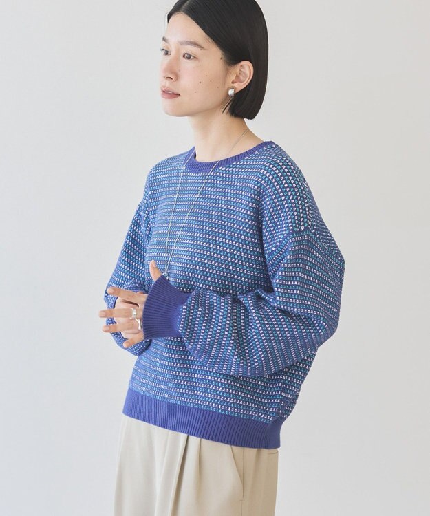 AMERICAN HOLIC Ｍｉｘ編み地ニットプルオーバー Blue