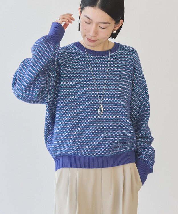 AMERICAN HOLIC Ｍｉｘ編み地ニットプルオーバー Blue