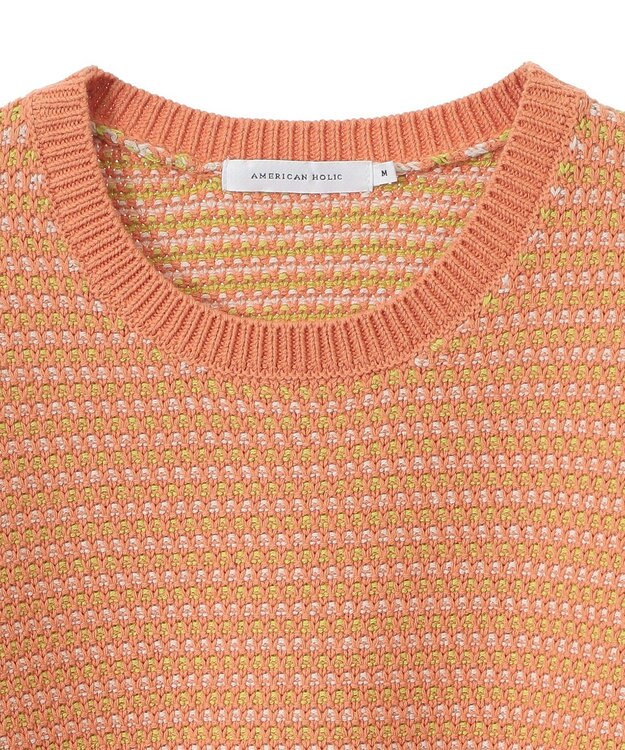 AMERICAN HOLIC Ｍｉｘ編み地ニットプルオーバー Orange
