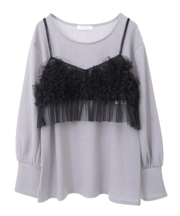 Green Parks ＳＥＴ２点チュールビスチェ＋表面感プルオーバー Black