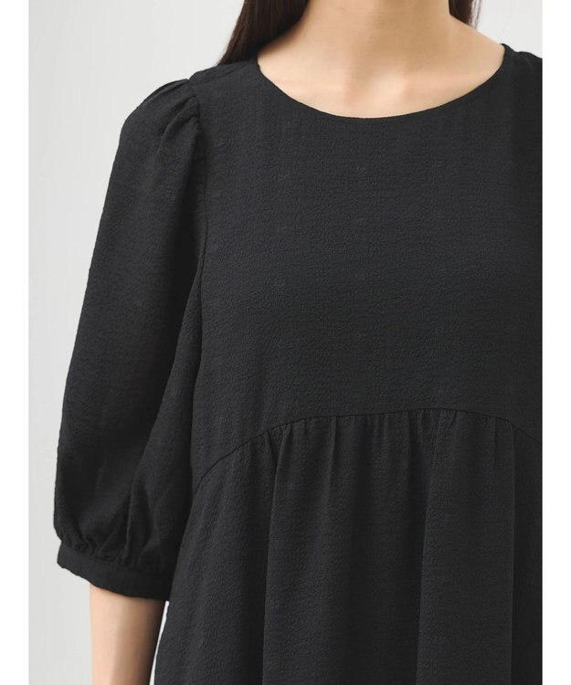 earth music&ecology 膨れジャガードパフ袖ワンピース Black