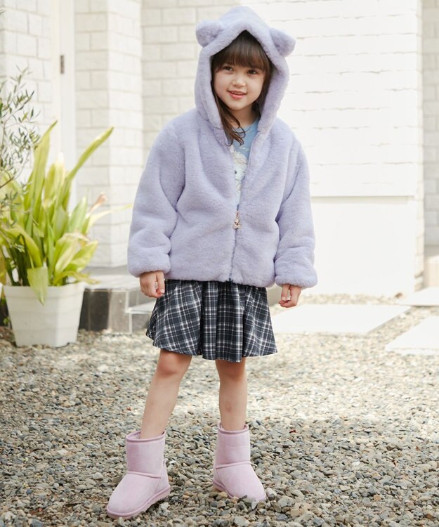 ANY KIDS アニマル耳ボアブルゾン サックスブルー×ネコ耳