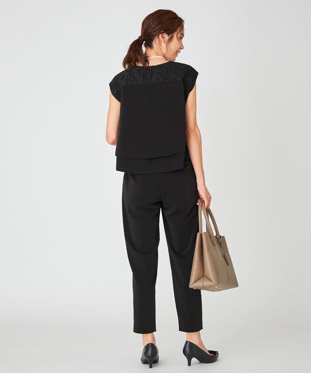 ANY フレンチスリーブブラウス×パンツ セットアップ ブラック系