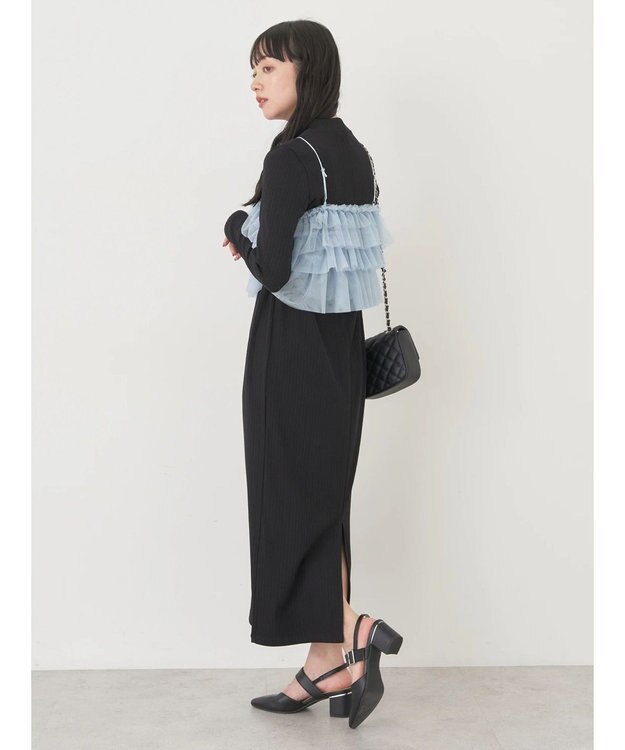 earth music&ecology ＳＥＴ２点リブワンピース＋チュールビスチェ Black