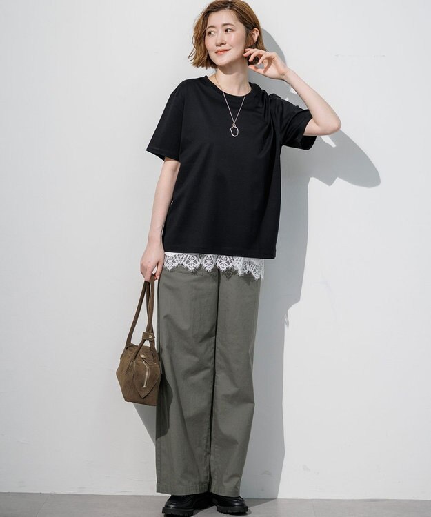 23区 シルキータッチ ベーシック Tシャツ ブラック系