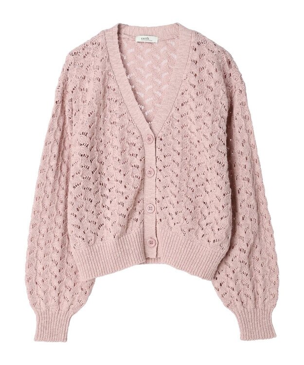earth music&ecology スラブコットンレース編みカーディガン Pink