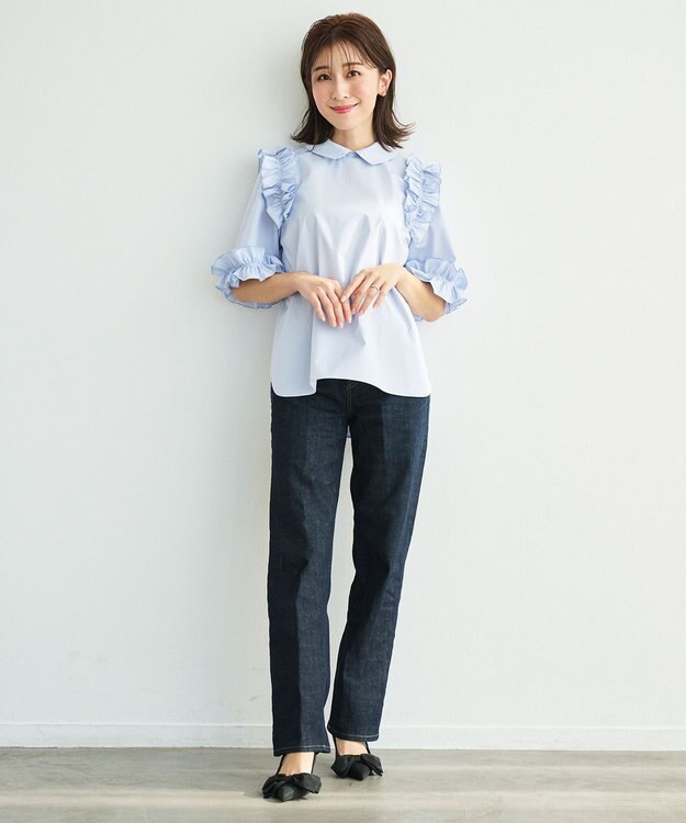 #Newans ロマンティックフリルディテールシャツ ライトブルー