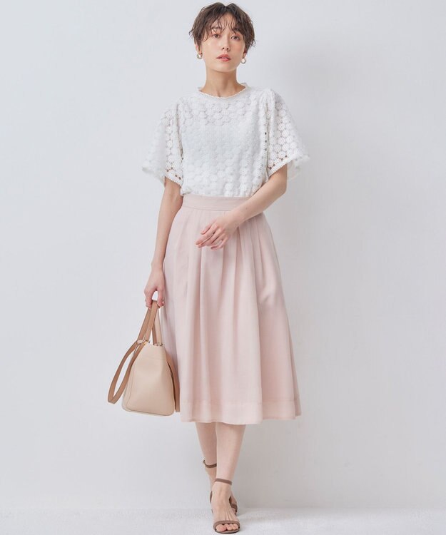 組曲 【洗える・シワになりにくい】カラーボイル シアーフレアスカート ピンクベージュ系