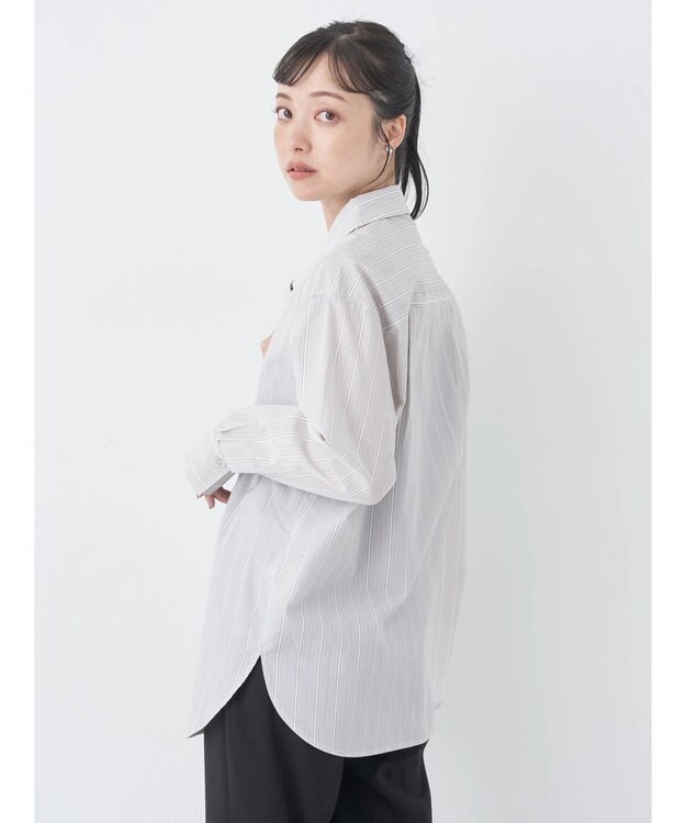 earth music&ecology レギュラーカラーシャツ Stripe Beige